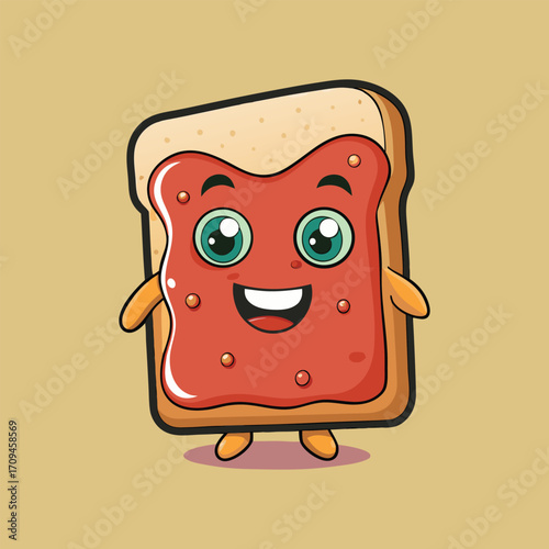 Cute happy toast with strawberry jam vector illustration cartoon,Generative Ai