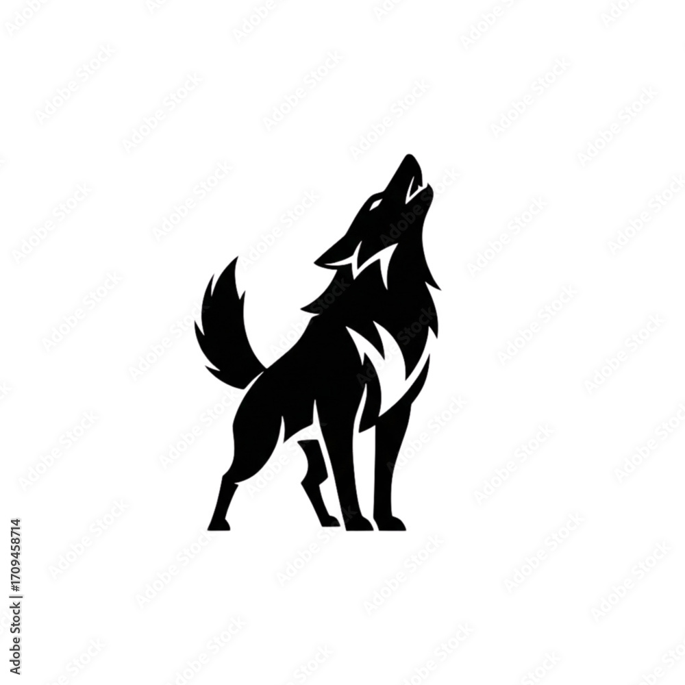 Fototapeta premium Striking wolf silhouette howling at the moon, wild and powerful animal emblem design vector