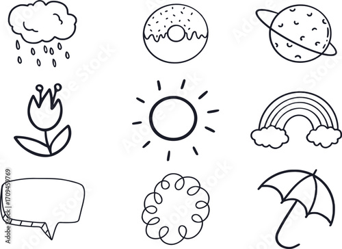 Hand drawn doodle set isolated on white background with cute vector elements