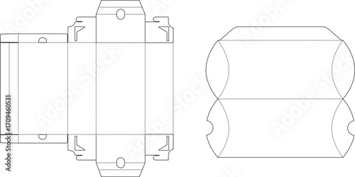 Pillow Box Packaging Template with Die Cut Lines, White Background, Line Art Design, for Product Packaging Design