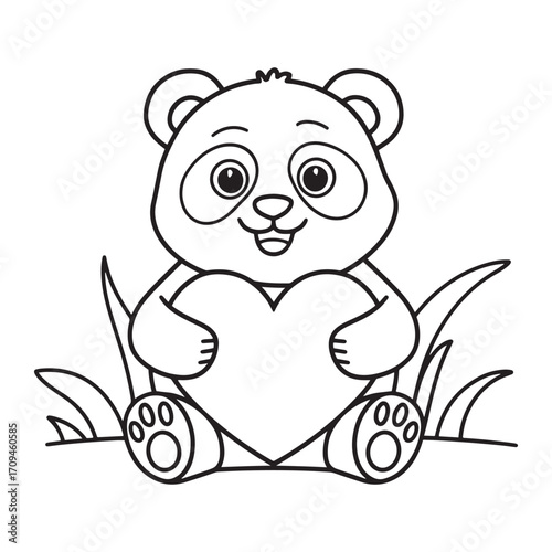 Cute and Cuddly Cartoon Panda Holding a Heart - Fun Valentine's Day Coloring Page