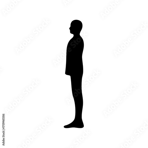 Simple black silhouette image of human figure standing in a neutral pose