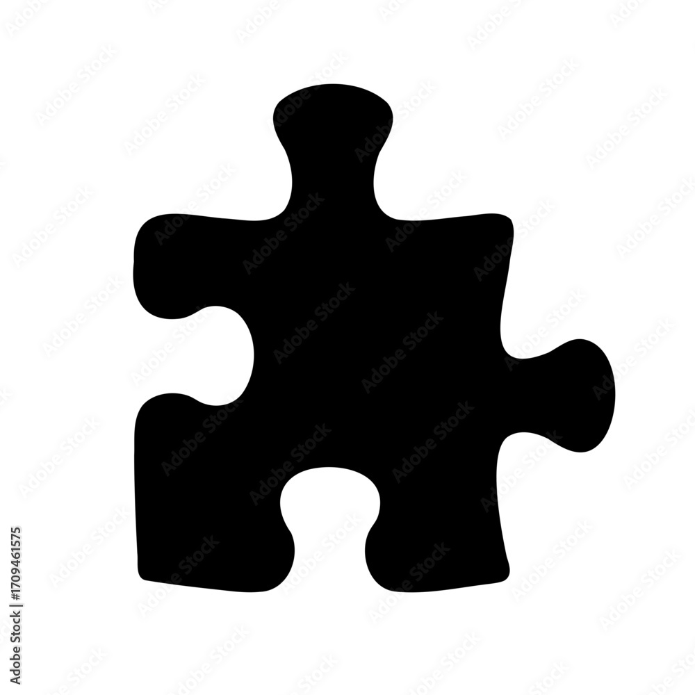 Fototapeta premium Single black puzzle piece on a white background, simple silhouette graphic