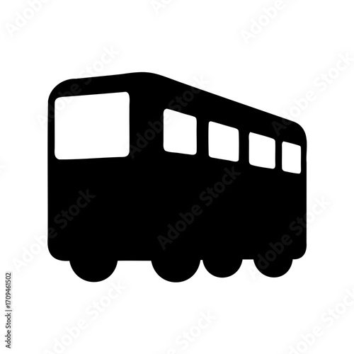 Silhouette of a city bus with multiple windows on white background