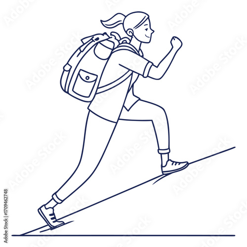 Dynamic Female Hiker Avatar Icon in Line Art: Great for Adventure and Outdoor Lifestyle UI Designs