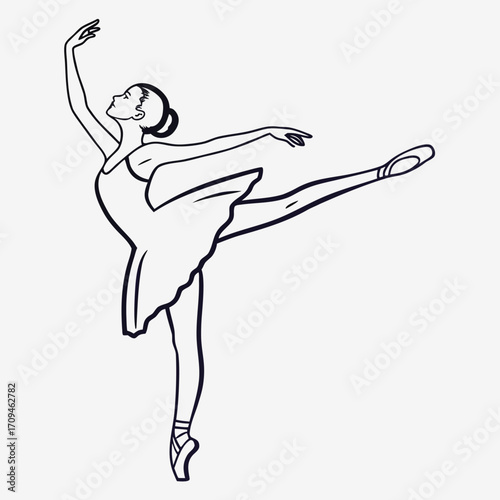 Elegant Ballerina Dance Pose Line Drawing Vector Illustration
