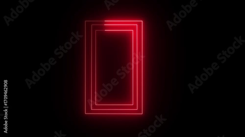 Abstract neon line picture frame background, Rectangular Fire effect Animation. Fire Flame Gradually Appearing in A rectangle Frame