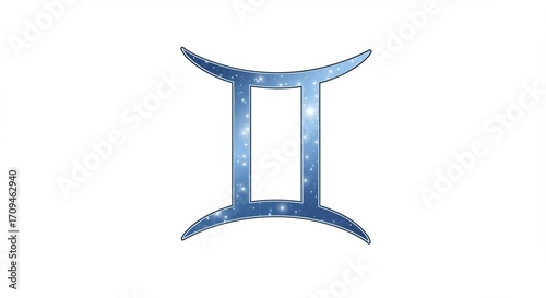 輝く双子座 神秘的青色 星座イラスト. AI Generated