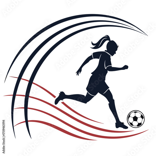 Female Football Player Illustration – Sportswoman Kicking Ball Vector