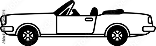 black and white illustration of a convertible sports car