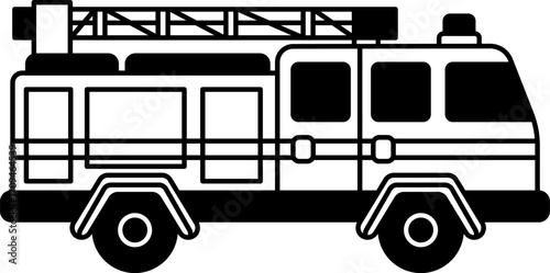 black and white illustration of a fire truck