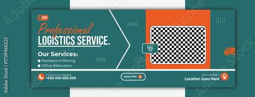 Professional logistics service cover template for social media promotion isolated on white background