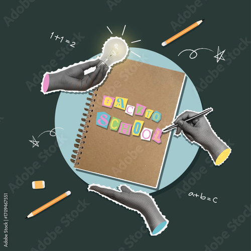 Back to school collage illustrating education and creativity. Vector illustration