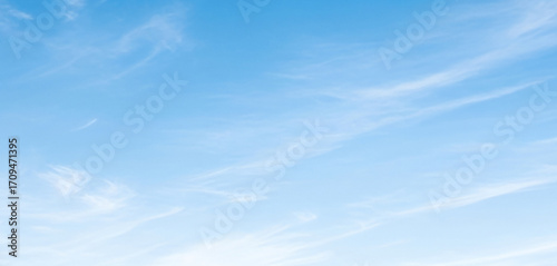 Light blue sky adorned with wispy white clouds drifting gently on a sunny day, creating an airy and natural background that feels refreshing and open.