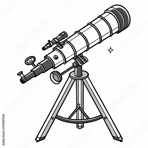Illustration of a telescope on a tripod, this cartoonish drawing evokes a sense of scientific observation and astronomical research