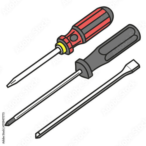 A set of three screwdrivers with different heads, including a phillips head, a flat head, and a square head perfect for any diy or repair project