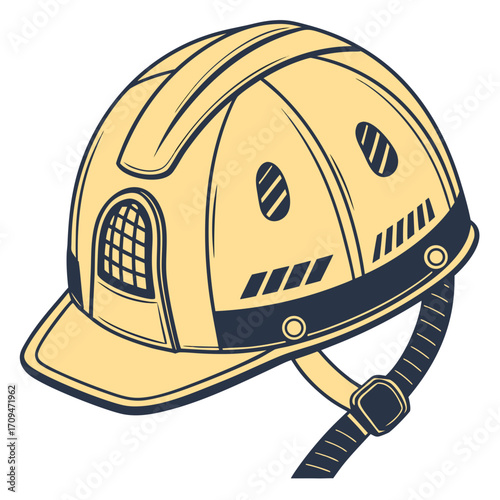 Illustration of a safety helmet, a protective headgear worn in various industries to prevent head injury from falling objects