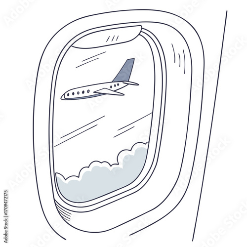Airplane window view of plane and clouds a captivating scene from a flight, showcasing the marvels of air travel