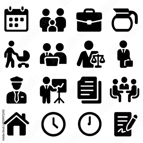 Business Icon Set: A comprehensive array of professional icons, graphically representing key aspects of corporate life and productivity.