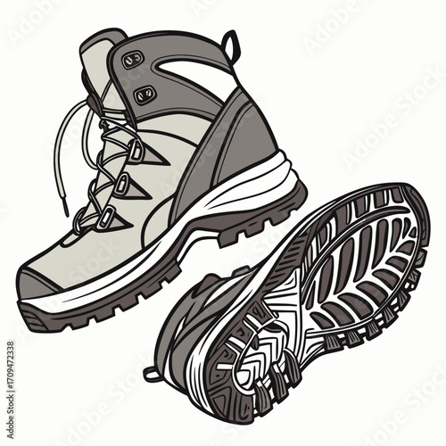 Detailed shot of hiking boots, , highlighting the intricate design and sturdy construction, ideal for outdoor enthusiasts and gear reviews