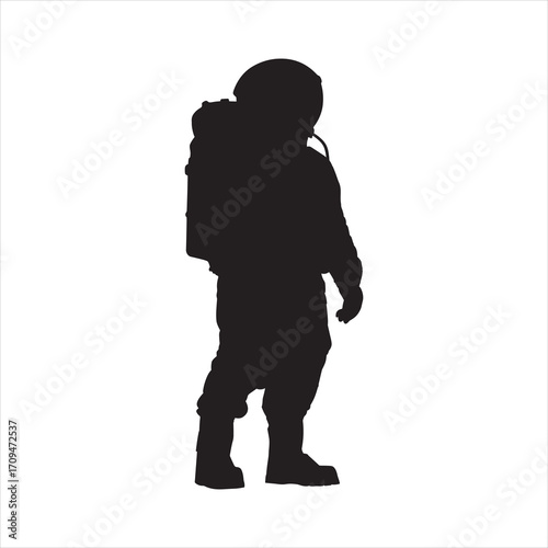 astronaut standing space black silhouette on a white background
