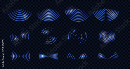 Set of various radar signals or sound waves.