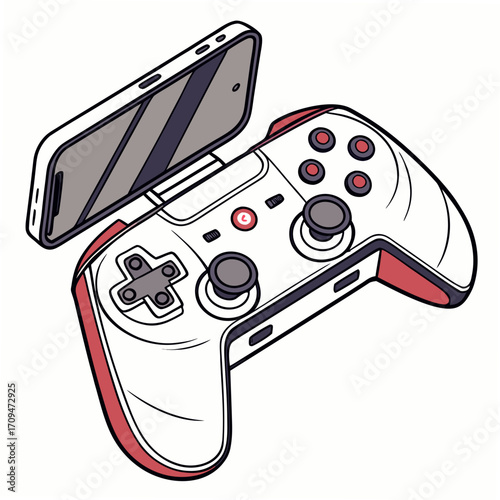 Gaming controller with smartphone attached, perfect for mobile gaming, showcasing modern design and portable entertainment