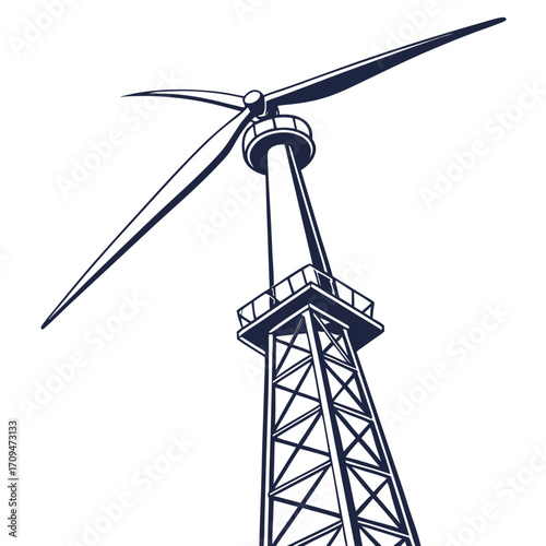 Illustration of a wind turbine, a device that converts wind energy into electricity, it is a sustainable and renewable energy source