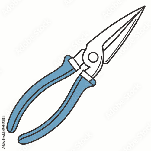 Illustration of needlenose pliers with blue handles, a versatile tool for gripping, bending, and cutting wires, perfect for diy projects