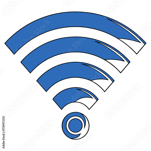 A blue wifi signal icon, the signal is strong and clear, representing a reliable wireless connection for internet access and data transfer