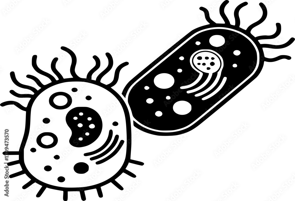 Obraz premium Bacteria Cell Icon Vector - Microorganism, Microbiology, Germ, Biology, Virus outline and solid illustration