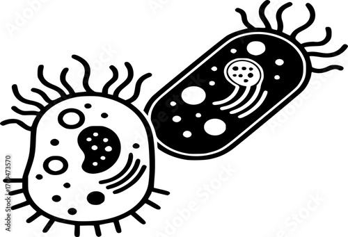 Bacteria Cell Icon Vector - Microorganism, Microbiology, Germ, Biology, Virus outline and solid illustration