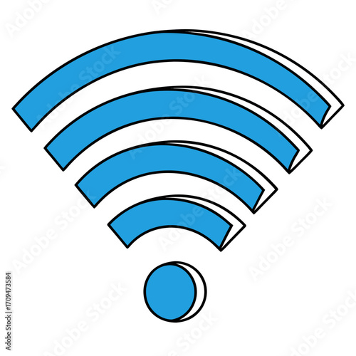 Illustration of a blue wifi symbol, representing wireless internet connectivity, network access, and modern technology for communication and data transfer