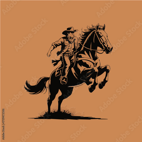 Cowboy Graphic of Rearing Horse in Traditional Ranch Theme