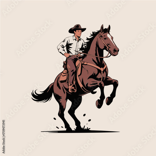 Simple Isolated Cowboy Illustration in Frontier Riding Scene