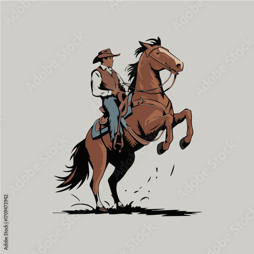 Cowboy on Horse for Rustic Western Graphic Applications