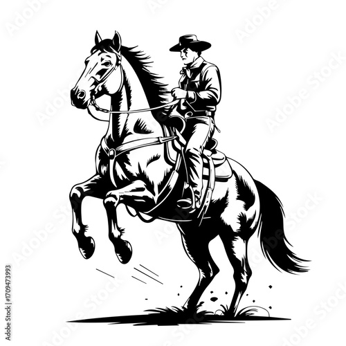 Isolated Cowboy and Horse for Classic Wild West Artwork
