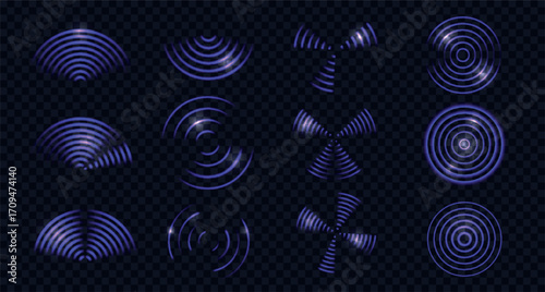 Set of purple wifi waves or radar sensor.