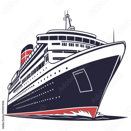 A majestic cruise ship sails on the open sea, its sleek design and vibrant colors capturing the essence of luxury travel