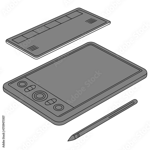 Graphic tablet with pen, a digital tool for artists and designers, enabling precise drawing and editing on computers and other devices