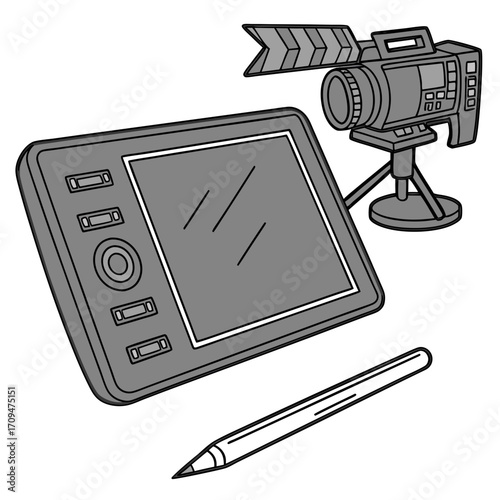 Graphic tablet with pen and camera, a digital tool for artists and designers, enabling precise drawing and editing on computers