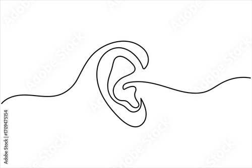Abstract continuous line drawing of ears, modern minimalist illustration for medical, sound and hearing theme
