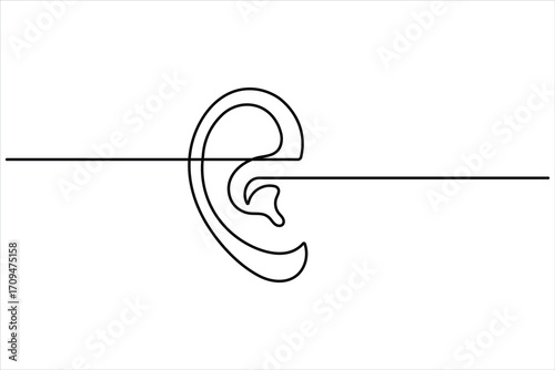 Abstract continuous line drawing of ears, modern minimalist illustration for medical, sound and hearing theme