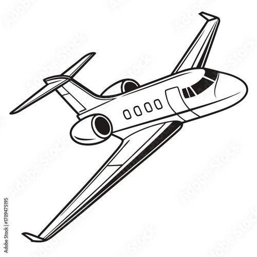 Illustration of a private jet, showcasing its sleek design and powerful engines, perfect for luxury travel and highend transportation concepts