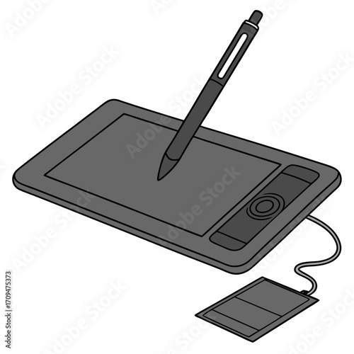 Isometric illustration of a graphic tablet and stylus perfect for graphic design and art projects