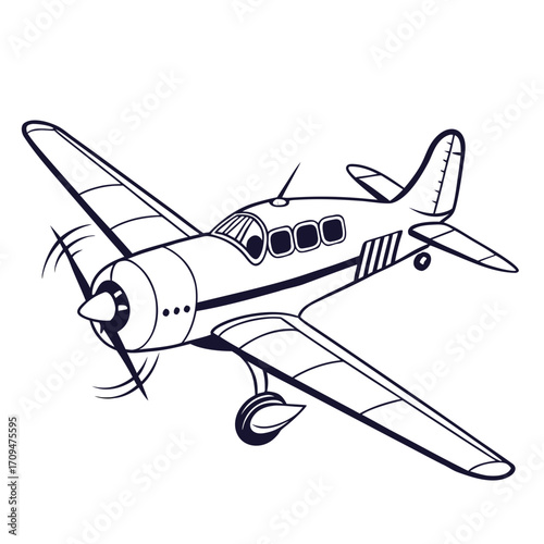 Detailed illustration of a vintage propeller airplane, evokes nostalgia, classic aviation, and the pioneering spirit of early flight