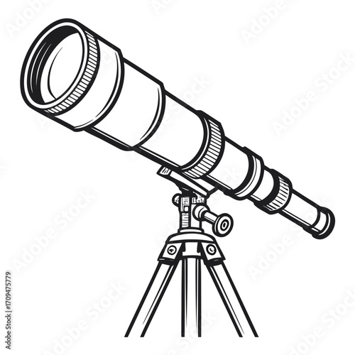 Illustration of a telescope on a tripod, , perfect for astronomy enthusiasts, stargazers, and educational materials about space exploration and science