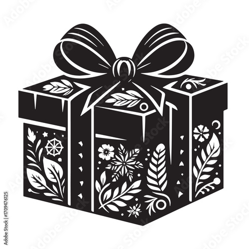 Black Gift Box Silhouette Vector Illustration design, Solid White Background