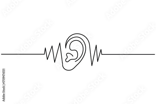 Abstract continuous line drawing of ears, modern minimalist illustration for medical, sound and hearing theme