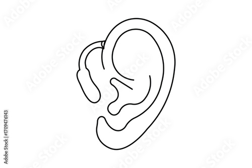 Abstract continuous line drawing of ears, modern minimalist illustration for medical, sound and hearing theme